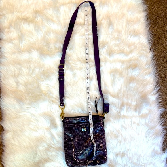 Coach crossbody purse adjustable purple and gold leather - Picture 3 of 8